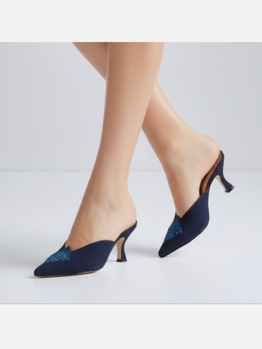 Dezario Blue Elegant Mules with Minimalist Design Rhinestone Accent Size 7
